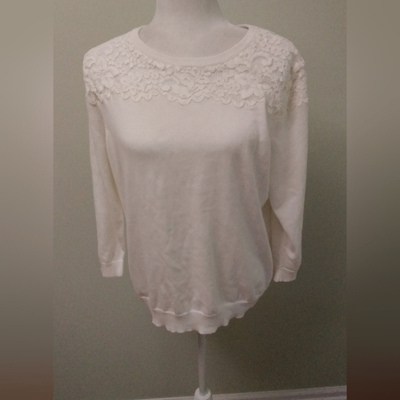 Lands' End Supima Cotton Lace Pullover Sweater - Picture 1 of 6